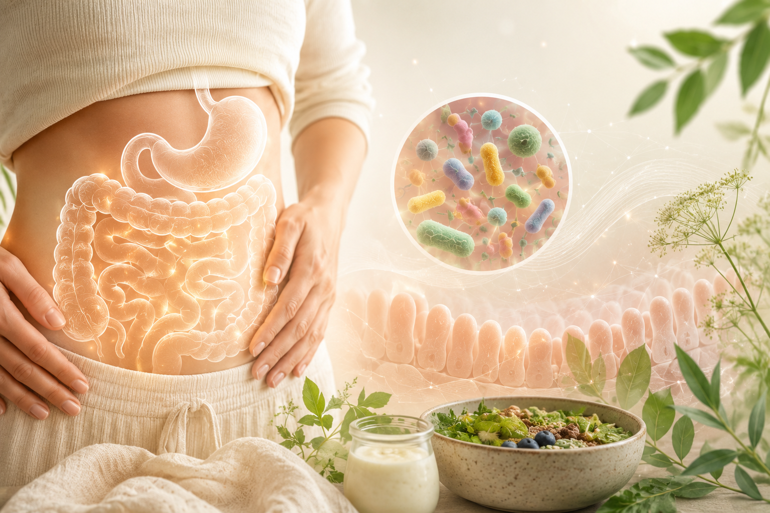 Illustration von Darmgesundheit und Mikrobiom bei Histaminintoleranz.