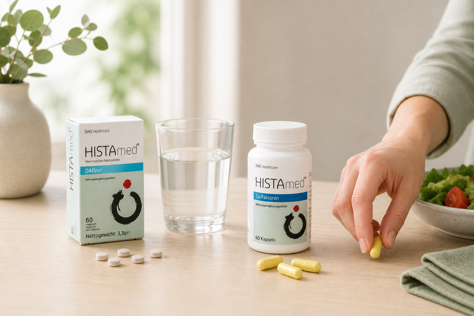 Anwendung von Histamed DAOpur und Histamed Co-Faktoren zur Unterstützung des Histaminabbaus