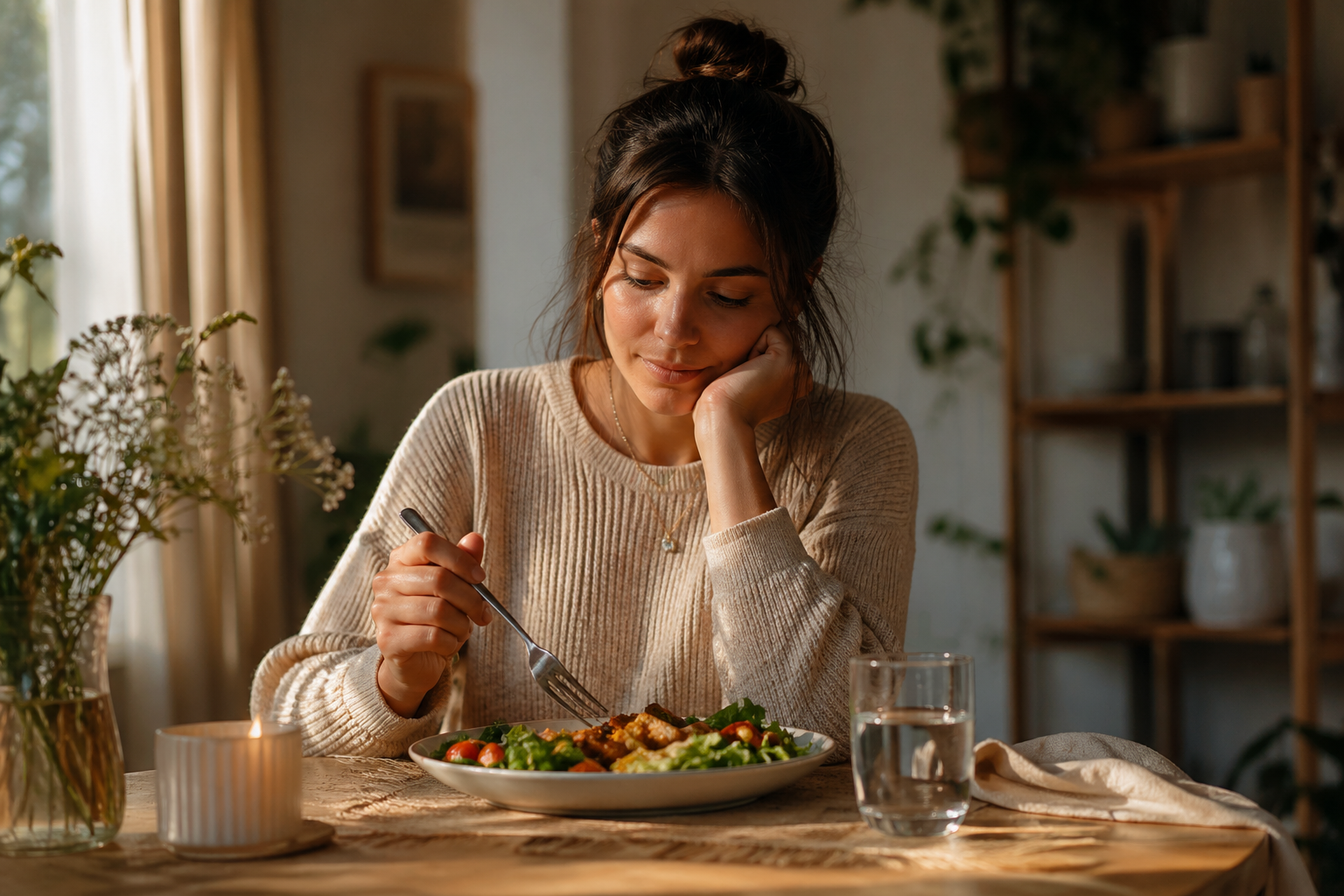Frau, die wegen HIstaminintoleranz nicht alles essen kann