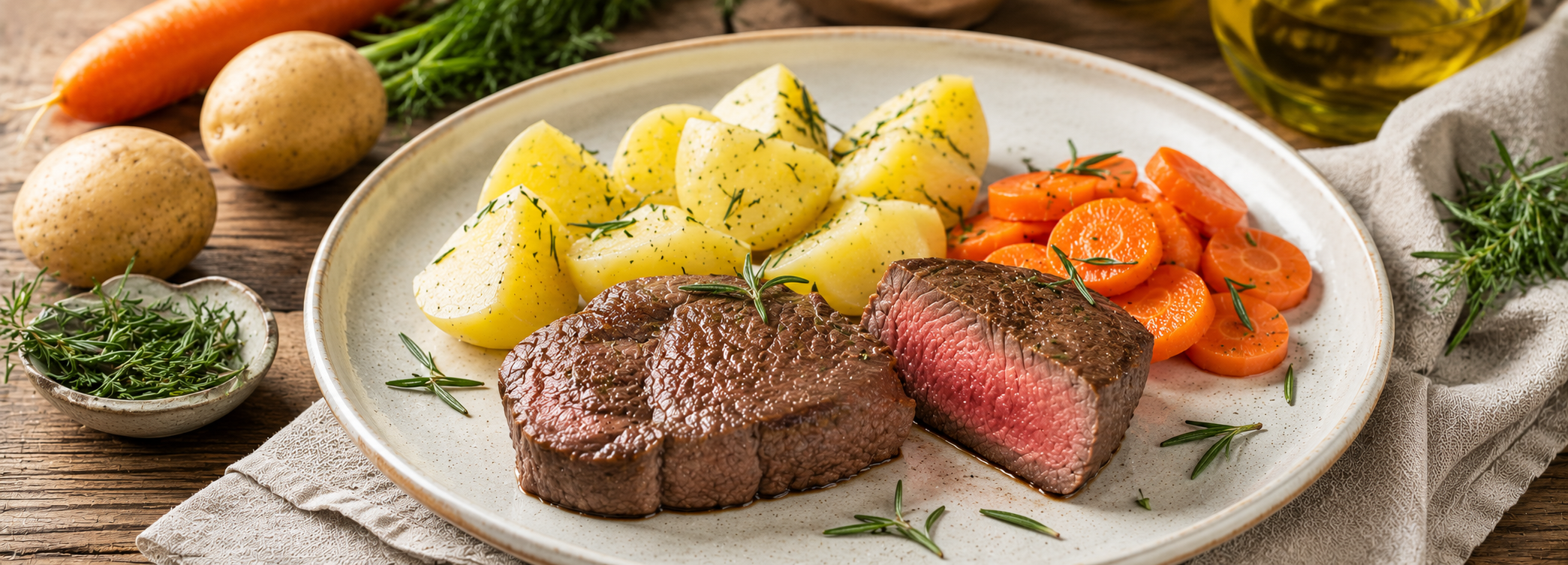 Rinderfilet mit Kartoffeln und Karotten